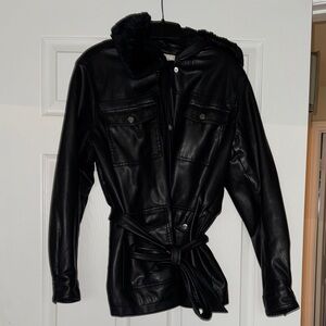 Elegant Black Leather Jacket with Belt
